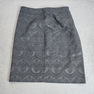 Ann Taylor Skirt Womens 10 Black Floral Jacquard Pencil Lined Work Office